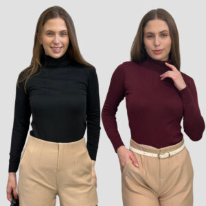 Kit 2 Blusas de Frio Feminina Manga Longa Suéter Cacharrel Gola Alta Tricot Inverno - Oferta na Shopee
