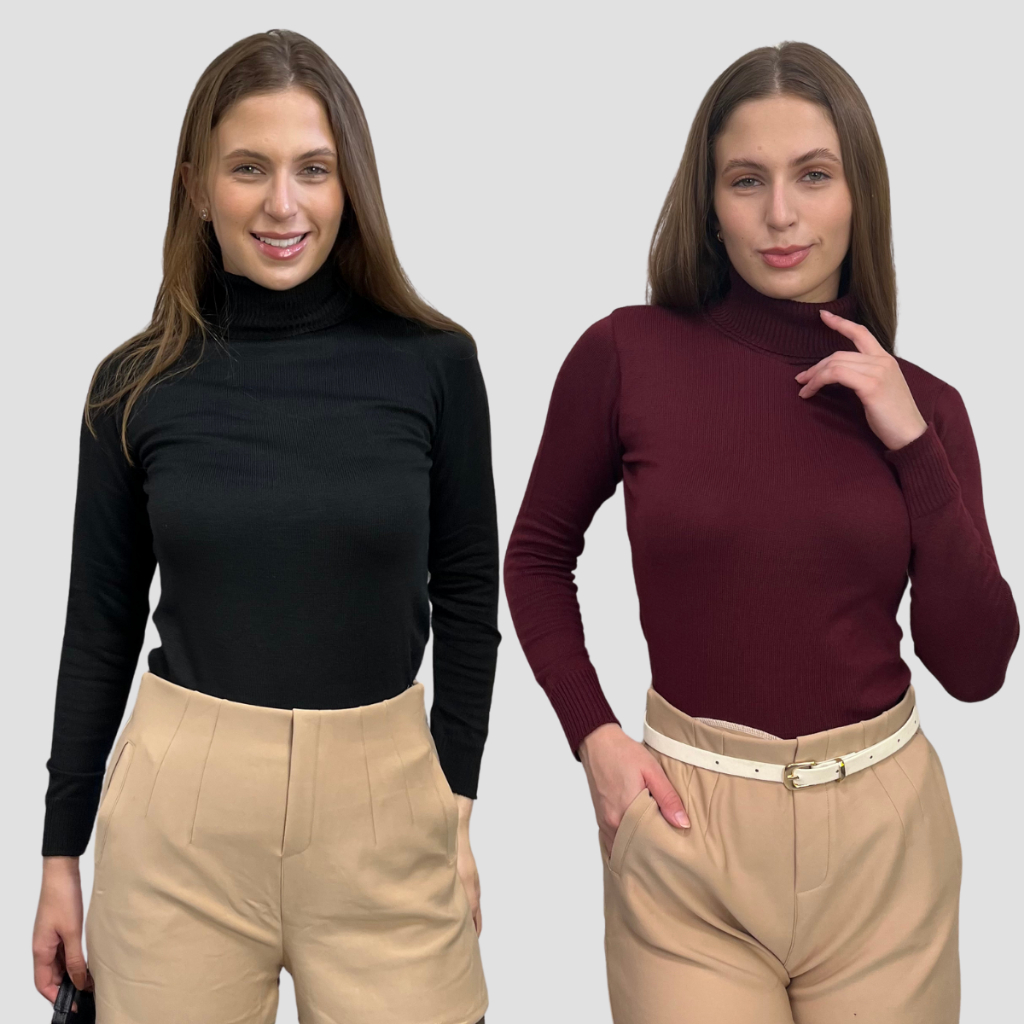 Kit 2 Blusas de Frio Feminina Manga Longa Suéter Cacharrel Gola Alta Tricot Inverno Kit 2 Blusas de Frio Feminina Manga Longa Suéter Cacharrel Gola Alta Tricot Inverno - Oferta na Shopee