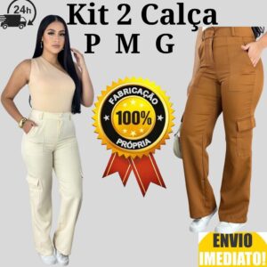 Kit 2 Calça Cargo Alfaiataria Inverno ACOMPANHA CINTO - Oferta na Shopee