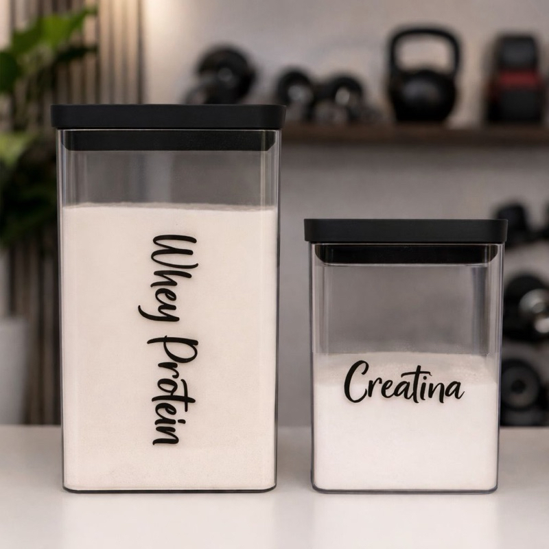 Pote Organizador com Tampa Hermética para Whey Protein e Creatina Academia Pote Organizador com Tampa Hermética para Whey Protein e Creatina Academia