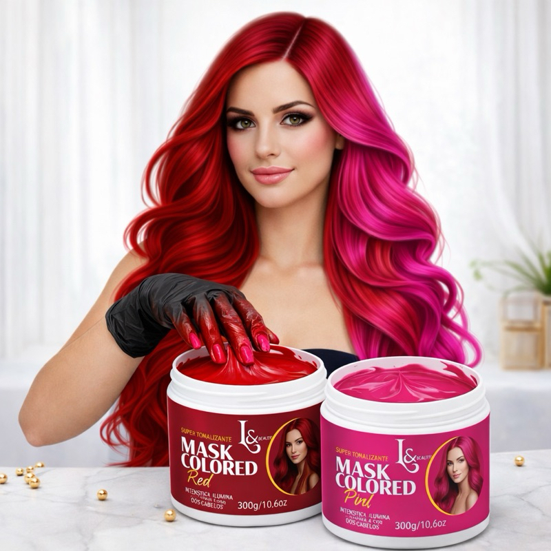 Kit Máscaras Pink + Vermelho Tonalizantes Sem Amônia 300g L&beauty Kit Máscaras Pink + Vermelho Tonalizantes Sem Amônia 300g L&beauty