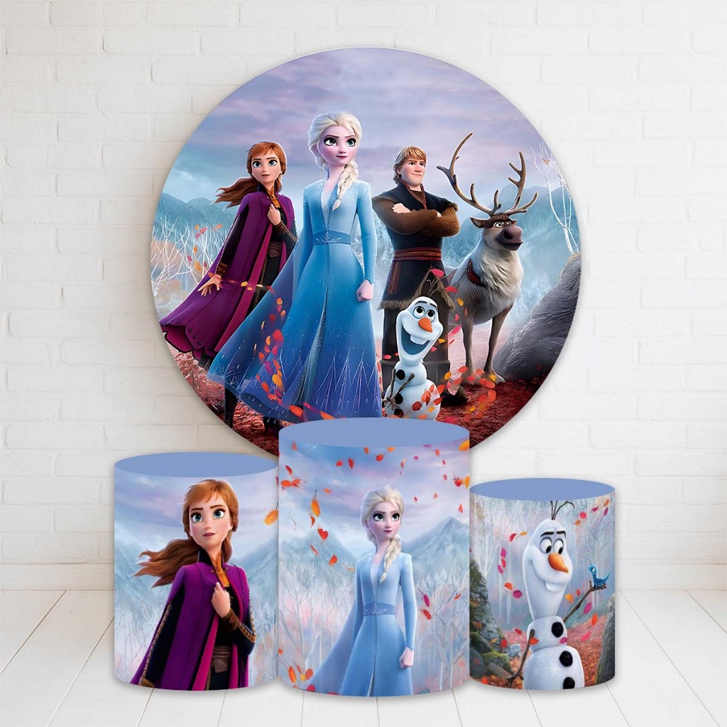 Kit Painel Redondo + Trio Capas Cilindro Sublimado 150x150 Completo Varios Temas Frozen Kit Painel Redondo + Trio Capas Cilindro Sublimado 150x150 Completo Varios Temas Frozen - Oferta na Shopee