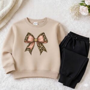 Conjunto moletom juvenil e infantil meninas laço blusa de frio careca e calça moletom flanelada - Oferta na Shopee