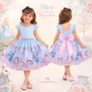 Vestido Infantil Menina Temático Roupa Infantil Alice No País Das Maravilhas Personagem Encantado - Oferta na Shopee