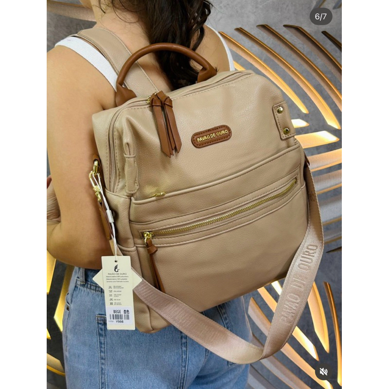 pavão de ouro bolsa mochila feminina transversal lançamento pavão de ouro bolsa mochila feminina transversal lançamento