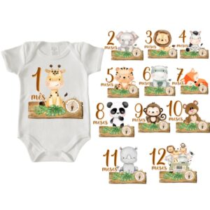Kit Body Mesversario Bebê Safari Menino cod 0006 (De 1 a 12 Meses)Personalizado(SEM NOME) - Oferta na Shopee