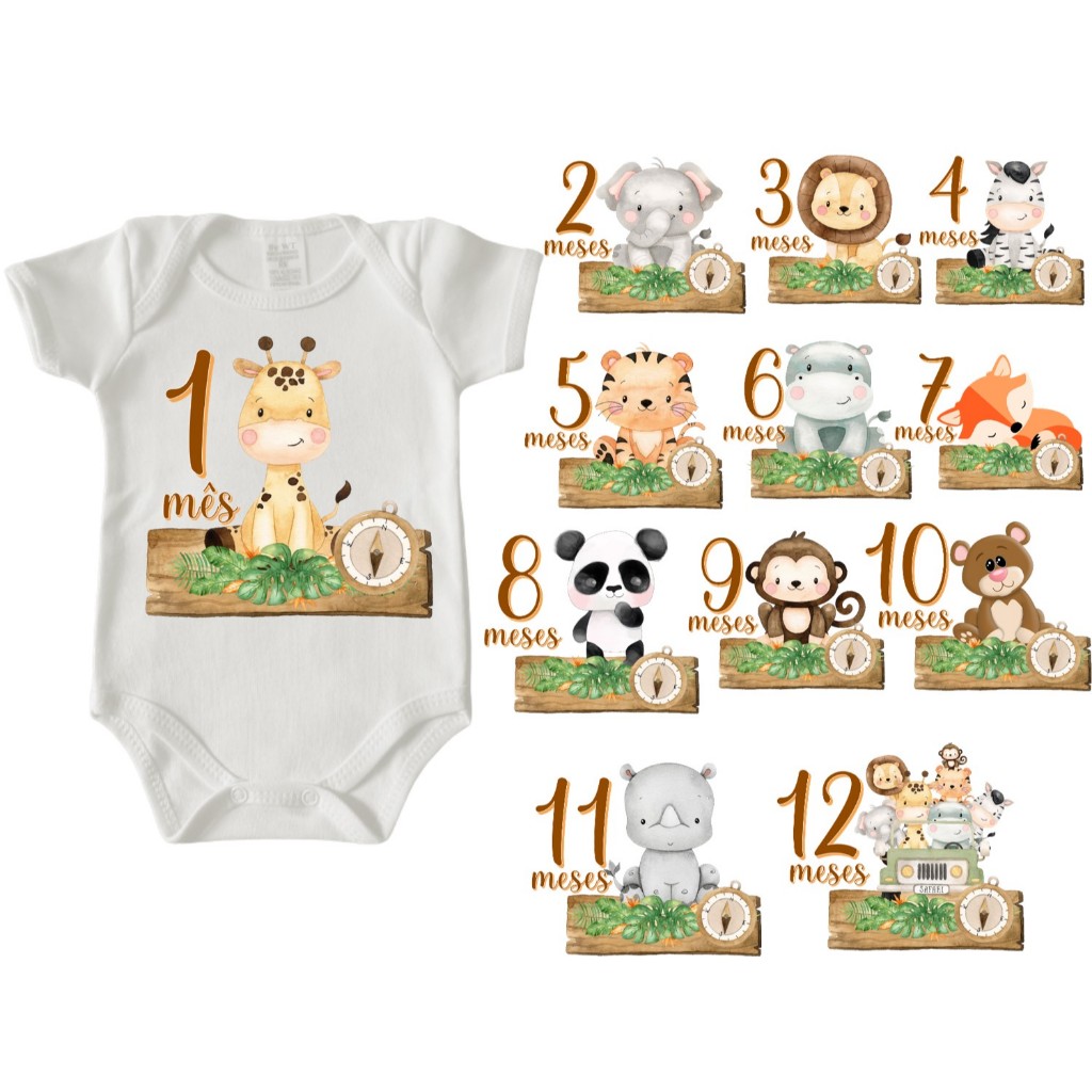 Kit Body Mesversario Bebê Safari Menino cod 0006 (De 1 a 12 Meses)Personalizado(SEM NOME) Kit Body Mesversario Bebê Safari Menino cod 0006 (De 1 a 12 Meses)Personalizado(SEM NOME)