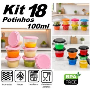 18 Potes Gelatina Papinha 100 ml - BPA Free - Oferta na Shopee