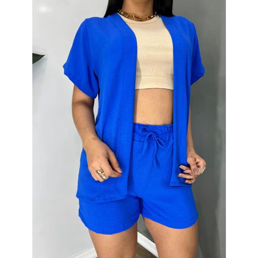 Conjunto Kimono e Short Feminino Com Bolso Duas peças Liso Conjunto Kimono e Short Feminino Com Bolso Duas peças Liso - Oferta na Shopee