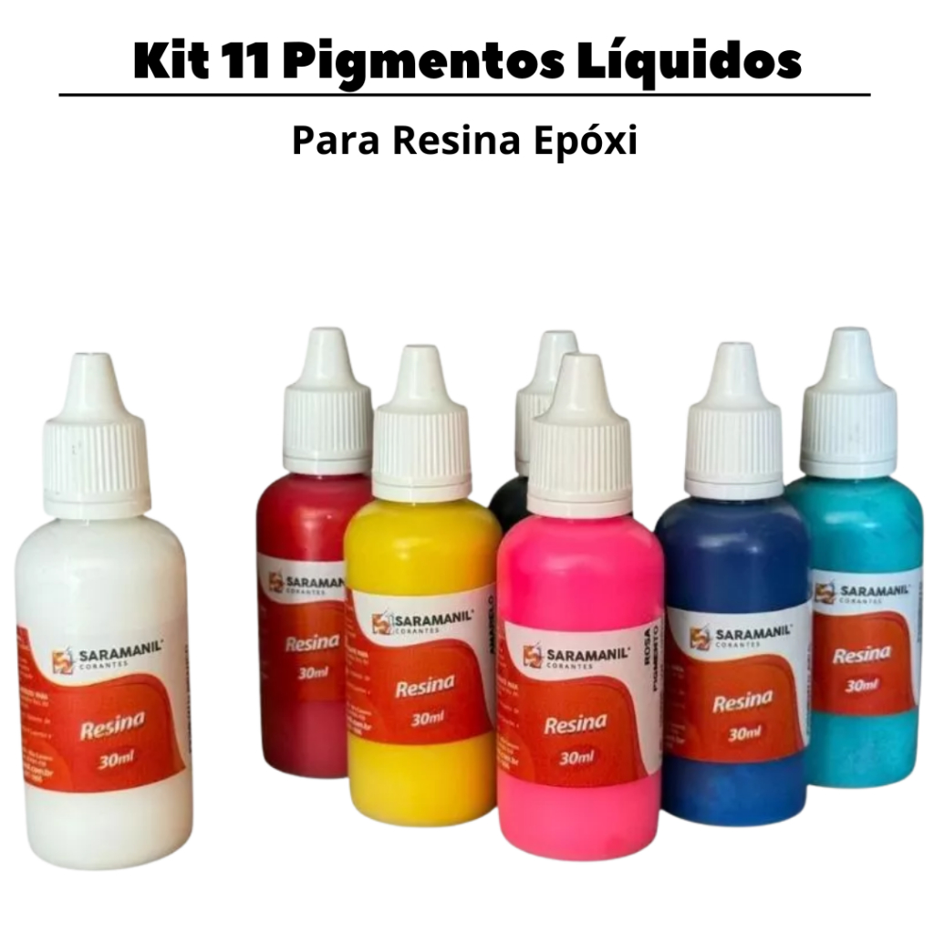 Kit 11 Pigmentos Líquidos para Resina Epóxi 30ml Saramanil Corante para Artesanato Kit 11 Pigmentos Líquidos para Resina Epóxi 30ml Saramanil Corante para Artesanato - Oferta na Shopee