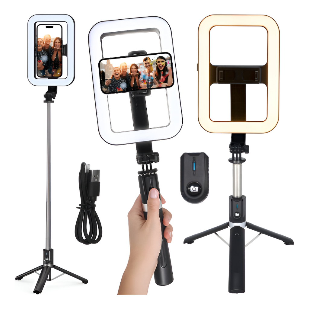 Ring Light Luminária Led Pau de Selfie Com Tripé Até 1,9 M e Suporte De Celular Controle Wireless Ring Light Luminária Led Pau de Selfie Com Tripé Até 1,9 M e Suporte De Celular Controle Wireless