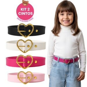 Kit 2 Cintos Infantil Menina Fivela Coração Dourado Blogueirinha Ajustável Cinto Feminino Kids - Oferta na Shopee