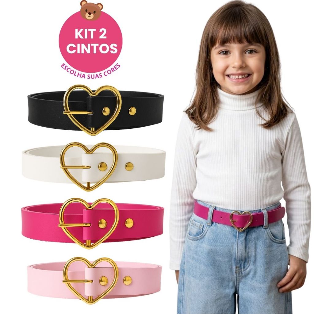 Kit 2 Cintos Infantil Menina Fivela Coração Dourado Blogueirinha Ajustável Cinto Feminino Kids Kit 2 Cintos Infantil Menina Fivela Coração Dourado Blogueirinha Ajustável Cinto Feminino Kids - Oferta na Shopee