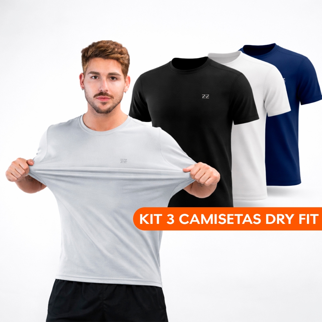 Kit 3 Camisetas Masculinas Dry Fit Academia Malhar Treino e Dia a Dia Manga Curta Luzzoo Kit 3 Camisetas Masculinas Dry Fit Academia Malhar Treino e Dia a Dia Manga Curta Luzzoo - Oferta na Shopee
