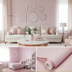 Papel Adesivo Ripado Rosa Claro 5 Metros x 45cm para Quarto infantil Rosa Claro - Oferta na Shopee