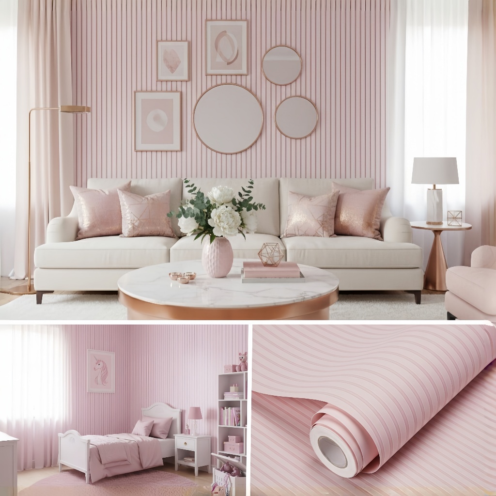 Papel Adesivo Ripado Rosa Claro 5 Metros x 45cm para Quarto infantil Rosa Claro Papel Adesivo Ripado Rosa Claro 5 Metros x 45cm para Quarto infantil Rosa Claro - Oferta na Shopee