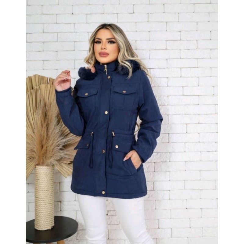 Jaqueta Parka Casaco Sobretudo Forrada Pelucia Bolsinho Jaqueta Parka Casaco Sobretudo Forrada Pelucia Bolsinho