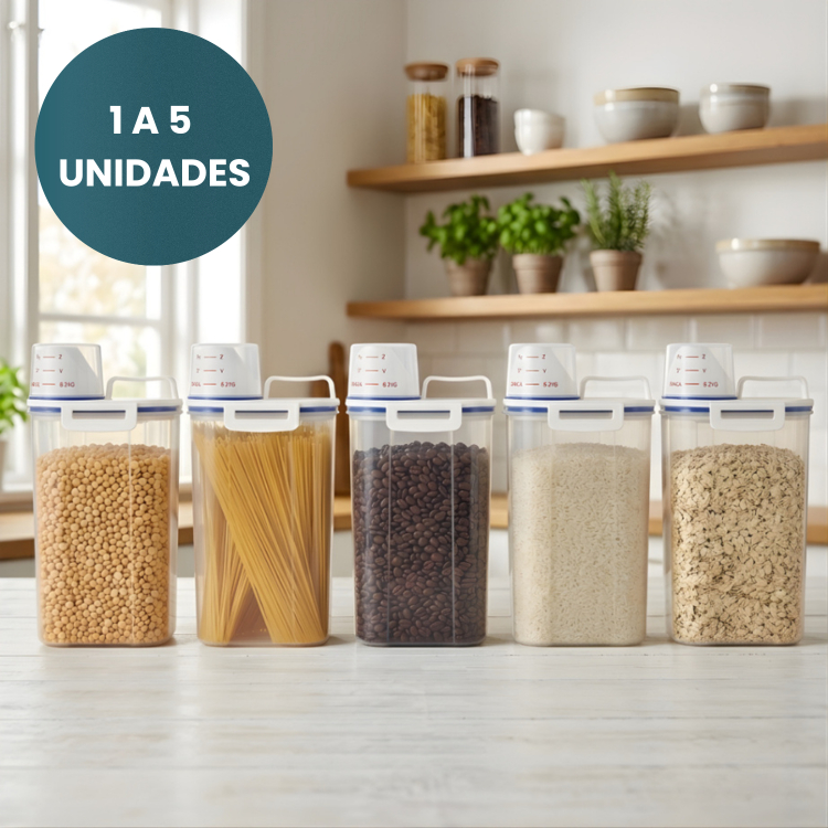 1/2/3/4/5 Potes Hermético Multiuso 2,5L Com Copo Medidor e Tampa Vedação Armazenamento Cozinha Grãos Bico Dosador 1/2/3/4/5 Potes Hermético Multiuso 2