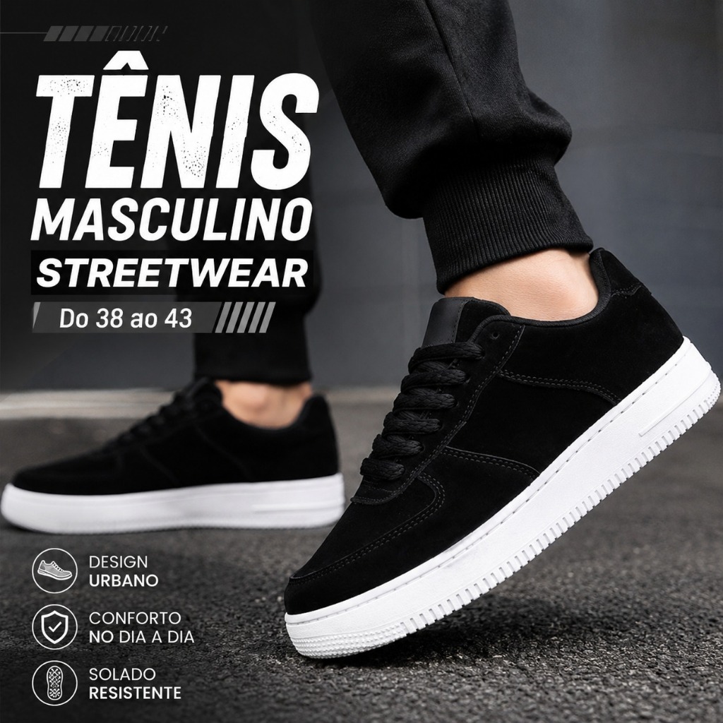 Tênis Streetwear Masculino Camurça – Confortável para Academia e Corrida Promoção Do 34 ao 43 Tênis Streetwear Masculino Camurça – Confortável para Academia e Corrida Promoção Do 34 ao 43