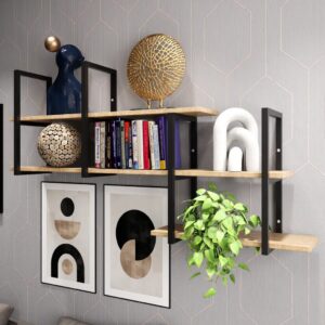 Prateleira Para Escritório Sala Cozinha Industrial Suspensa Moderna e Versátil Com Ferro e Madeira - Oferta na Shopee