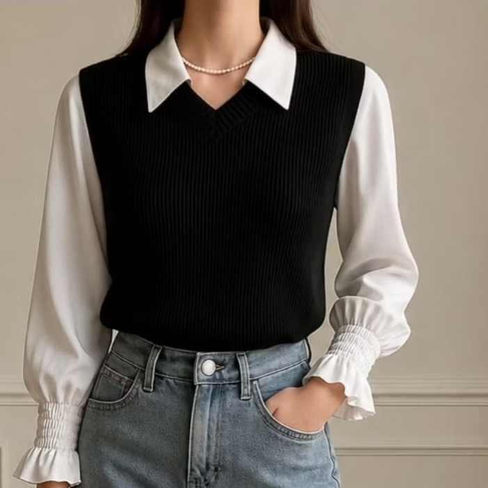 Camisa Feminina Social que Imita Sobreposição Plus Size Moda Blogueira Gola V Camisa Feminina Social que Imita Sobreposição Plus Size Moda Blogueira Gola V - Oferta na Shopee