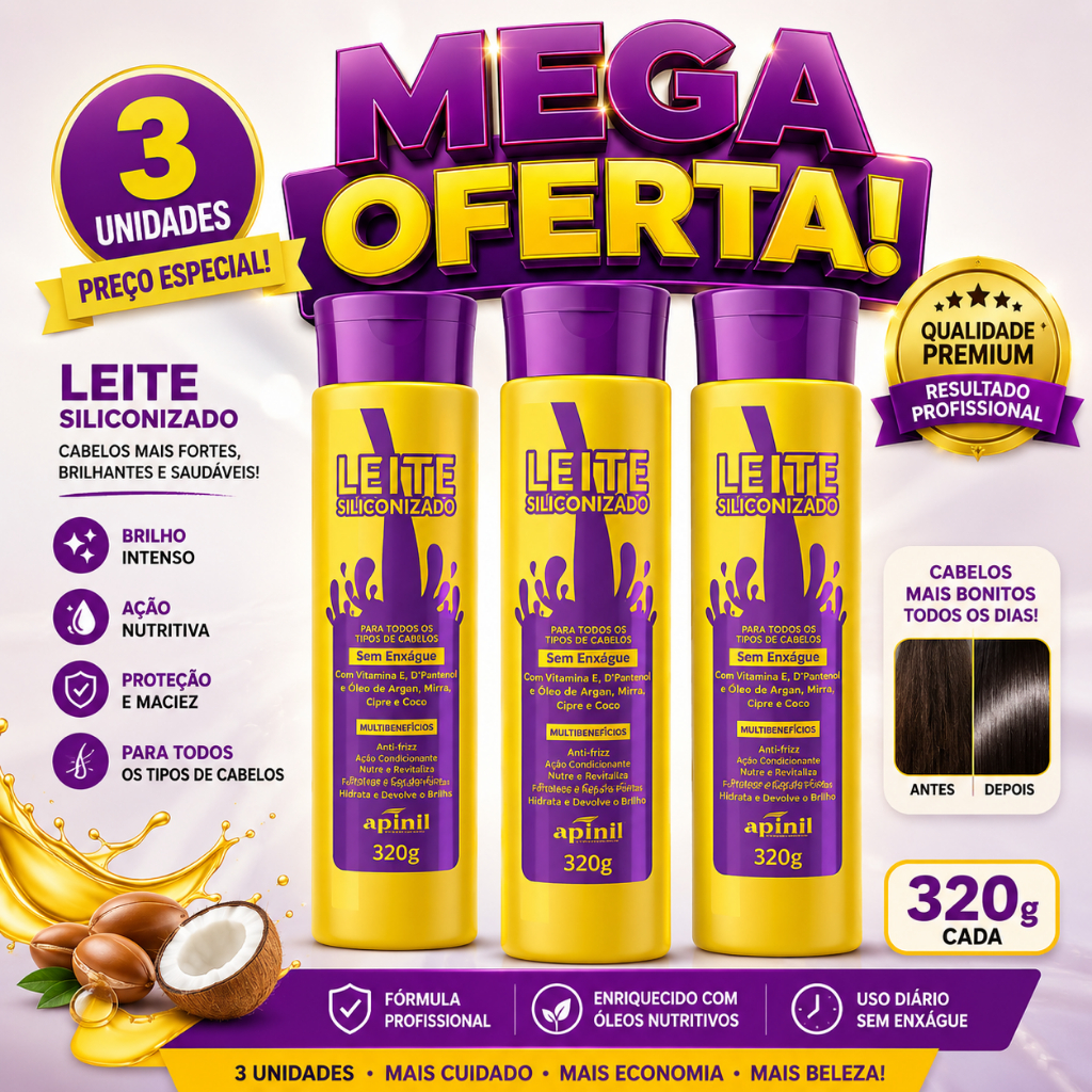 ✨ MEGA OFERTA – KIT COM 3 LEITES SILICONIZADOS APINIL 320g ✨ ✨ MEGA OFERTA – KIT COM 3 LEITES SILICONIZADOS APINIL 320g ✨