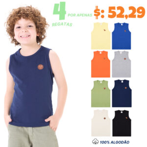 Kit 4 Regatas Infantil Menino em Meia Malha Básica Verão 2 ao 10 anos - Oferta na Shopee