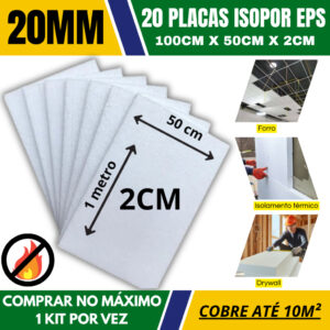 20 Placas Isopor 20mm para Forro Isolamento Térmico Acústico 100cmx50cmx2cm - Comprar no máximo 1 kit por vez. - Oferta na Shopee