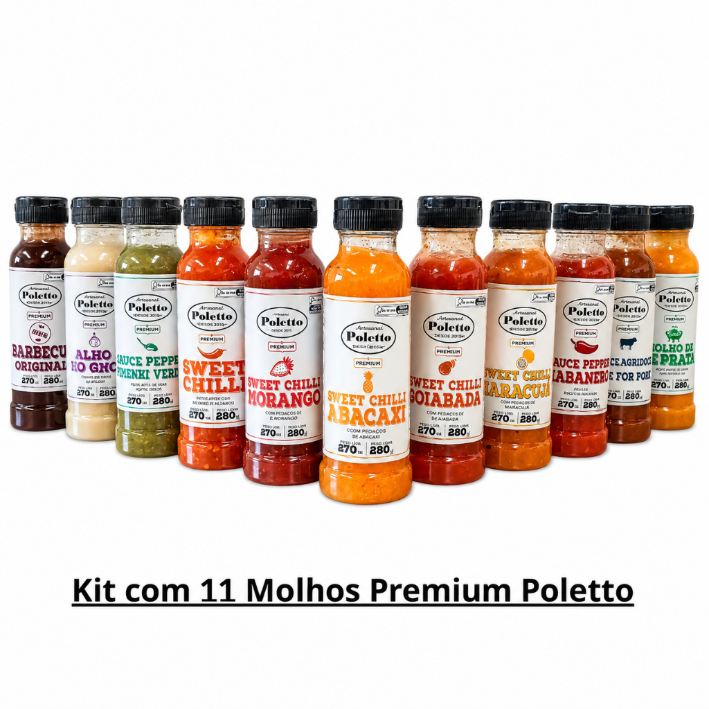 Kit C/11 Molhos Premium Poletto Defumados, Apimentados e Agridoce Kit C/11 Molhos Premium Poletto Defumados