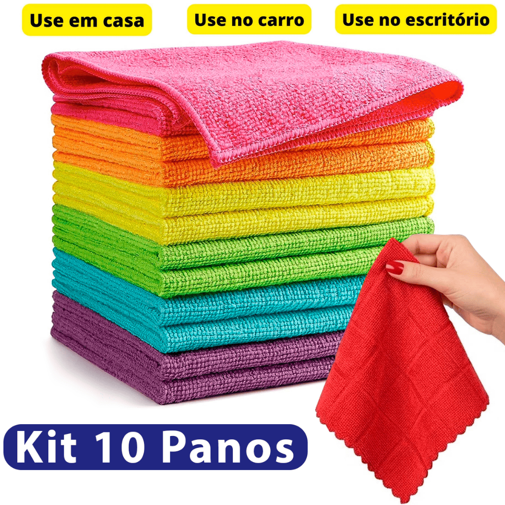 Kit 10 Panos De Limpeza Microfibra alta absorção Multiuso Flanela 30×30 secagem rápida uso em geral Kit 10 Panos De Limpeza Microfibra alta absorção Multiuso Flanela 30×30 secagem rápida uso em geral