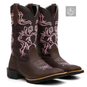 Bota Botina Texana Unissex Tribau Rose Toda Bordada  Bico Quadrado - Oferta na Shopee