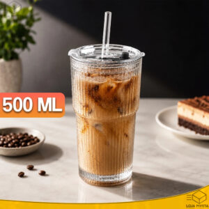 Copo Caneca de Vidro Groove Canelado Com Tampa e Canudo 500ml Vedação Hermética Capuccino Água Suco - Oferta na Shopee