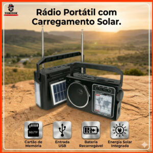 Rádio Portátil Solar KA-8818H Bluetooth AM/FM/SW + USB + Lanterna LED - Oferta na Shopee
