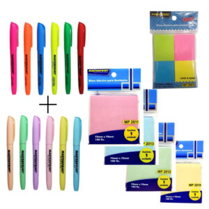 Kit 12 Marca Texto mais 4 Blocos Adesivos Diversas Cores e 1 Bloco Adesivo Neon MASTERPRINT - Oferta na Shopee