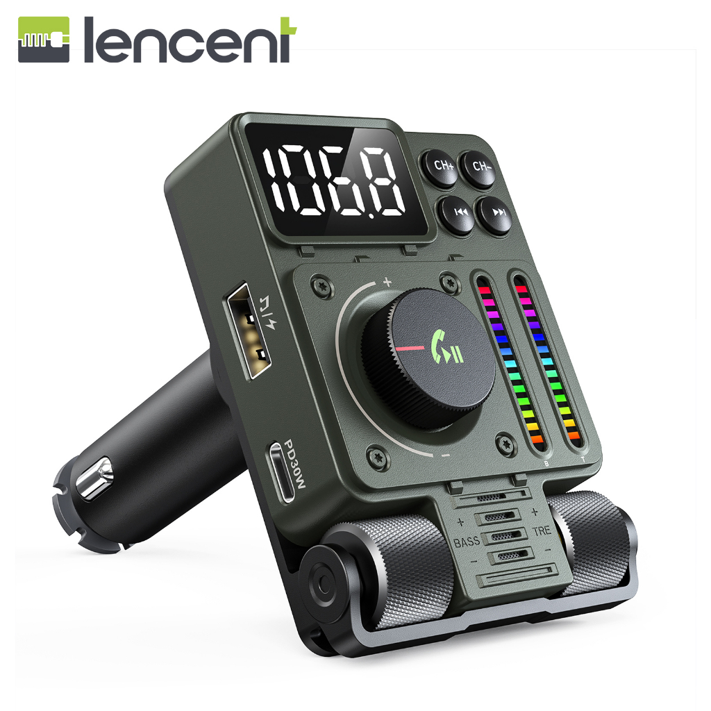 LENCENT Bluetooth 5.3 FM Transmitter, HiFi Music Player, 30W PD Type-C Fast Charger, Car Radio Adapter LENCENT Bluetooth 5.3 FM Transmitter