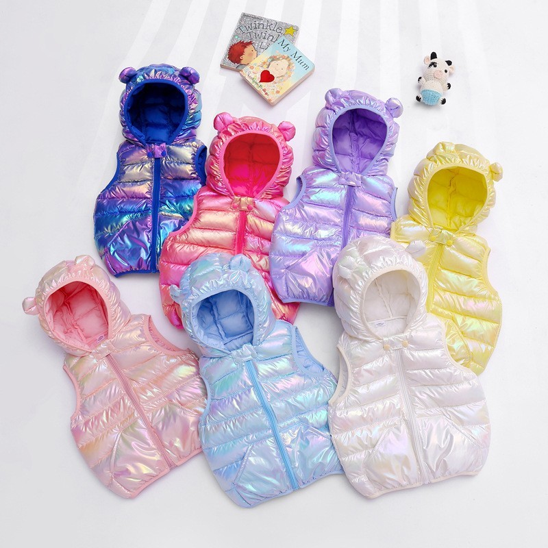 Colete Leve Com Capuz Crianças Meninas Seção Casaco Colorido Outono Inverno Roupas Casuais Colete Leve Com Capuz Crianças Meninas Seção Casaco Colorido Outono Inverno Roupas Casuais