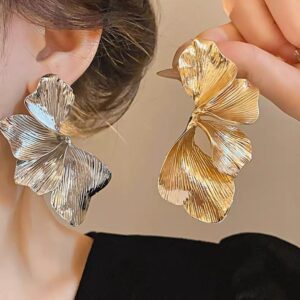 Brincos de Metal com flor plissada francesa exagerada luz luxo High-End estilo legal - Oferta na Shopee