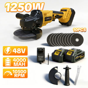 Rebarbadeira Angular 100mm Desbastadora 1250W Sem Escovas 48V Sem Fio Com 2 Baterias 10 Lâminas Carregador Bivolt - Oferta na Shopee