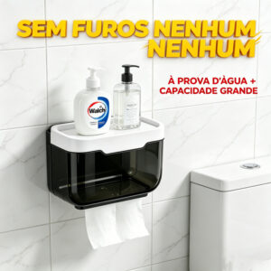 Suporte De Parede Banheiro Caixa Organizadora De Papel Higiênico Sem Furar Parede - Oferta na Shopee