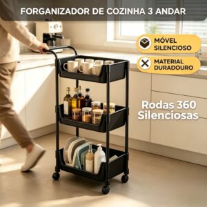 Carrinho Organizador 3 Andares Plástico com Rodas para Cozinha Casa Quarto - Oferta na Shopee