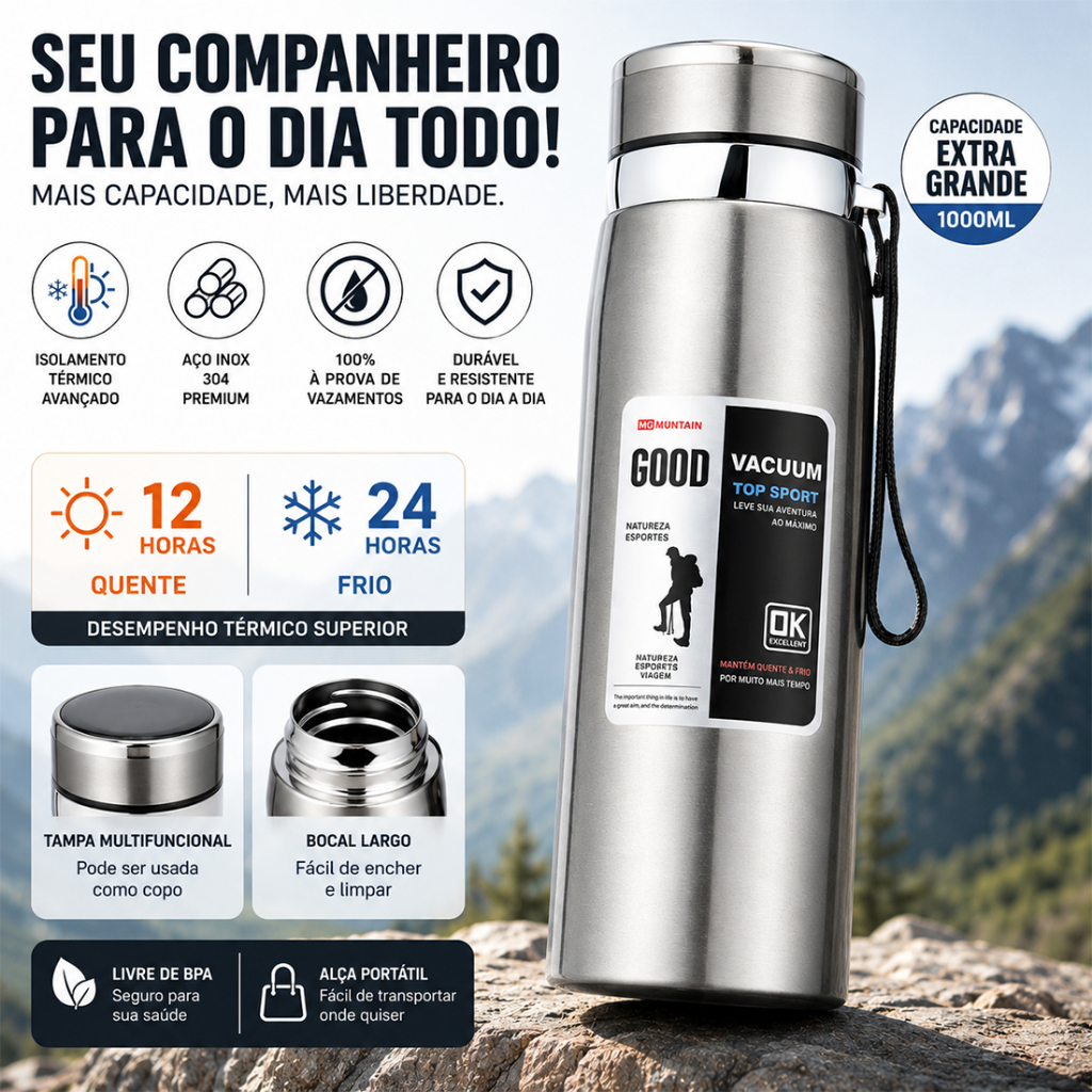 Garrafa 1000ml Aço Inoxidável Térmico Com Infusão De Capuz Prateado Effeclog Caphé Alça Garrafa 1000ml Aço Inoxidável Térmico Com Infusão De Capuz Prateado Effeclog Caphé Alça - Oferta na Shopee