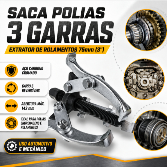 Saca Polias Extrator de Rolamentos 3 Garras Pontas Manual 75mm 3" Aço Automóvel Carro Roda Motor Engrenagens Saca Polias Extrator de Rolamentos 3 Garras Pontas Manual 75mm 3" Aço Automóvel Carro Roda Motor Engrenagens - Oferta na Shopee