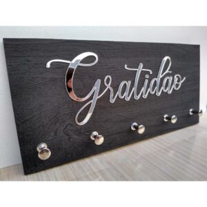 Porta Chaves Premium Alto Relevo 25x12cm Prata Gratidão - Oferta na Shopee
