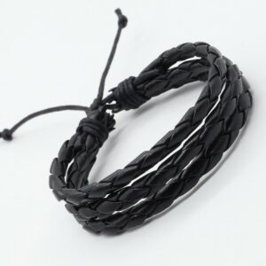 Pulseira bracelete masculino feminino de couro preto marrom 3 volta regulável três camadas - Oferta na Shopee