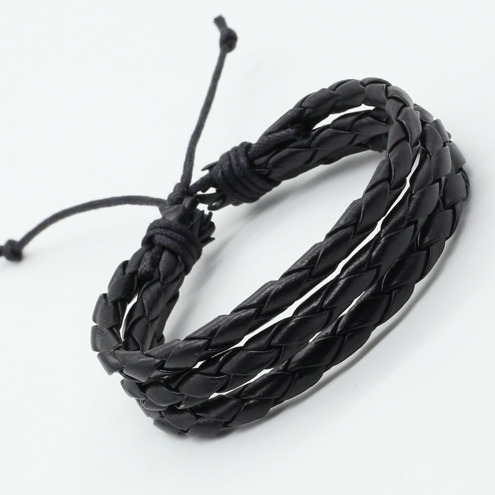 Pulseira bracelete masculino feminino de couro preto marrom 3 volta regulável três camadas Pulseira bracelete masculino feminino de couro preto marrom 3 volta regulável três camadas - Oferta na Shopee