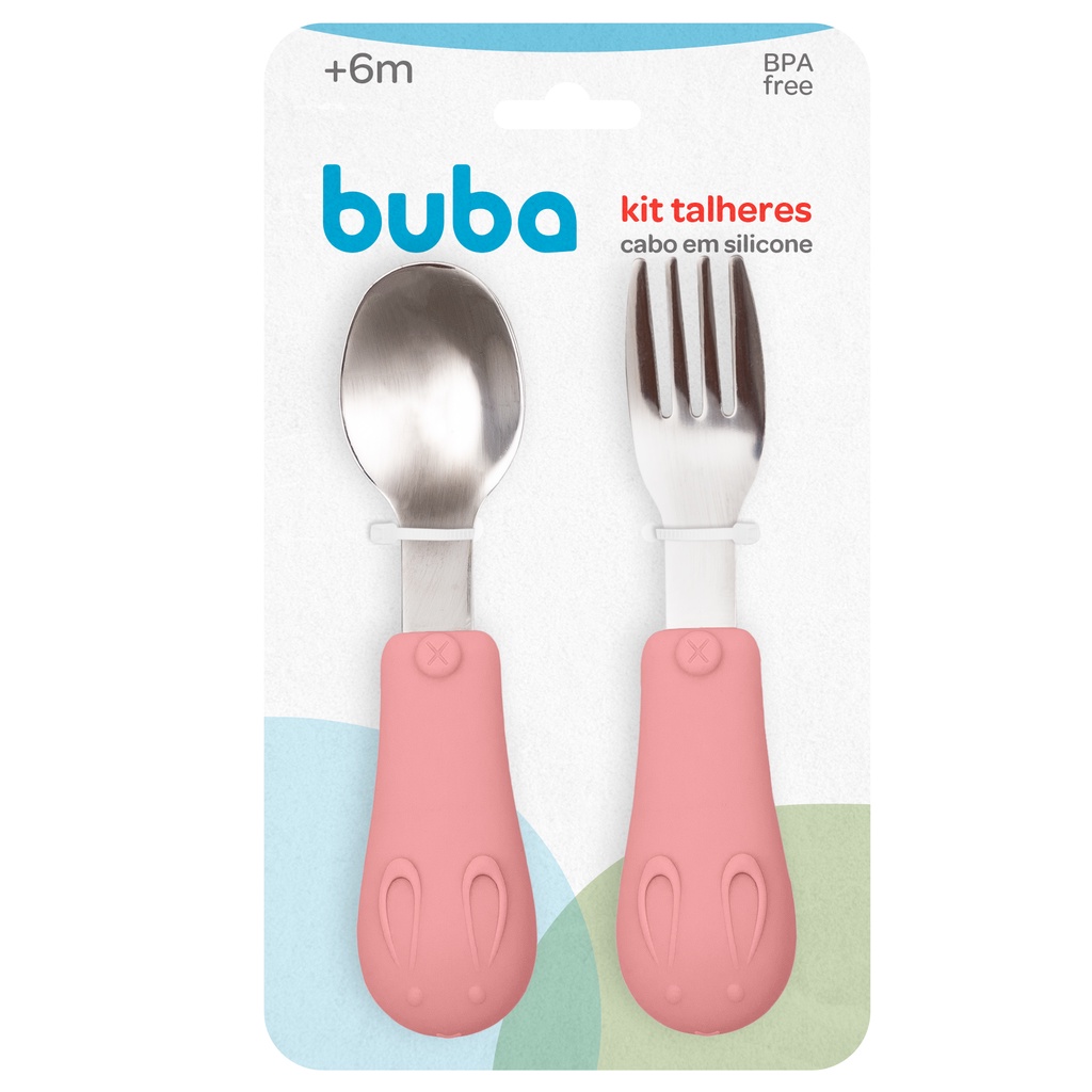 Kit Talheres Infantil Cabo Em Silicone Rosa 15820 – Buba Kit Talheres Infantil Cabo Em Silicone Rosa 15820 – Buba