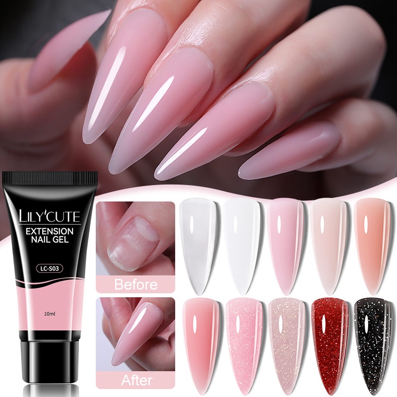 LILYCUTE Gel De Extensão Rápida Unhas Nude Pink Glitter Soak Off Semi Permanente Arte De LILYCUTE Gel De Extensão Rápida Unhas Nude Pink Glitter Soak Off Semi Permanente Arte De