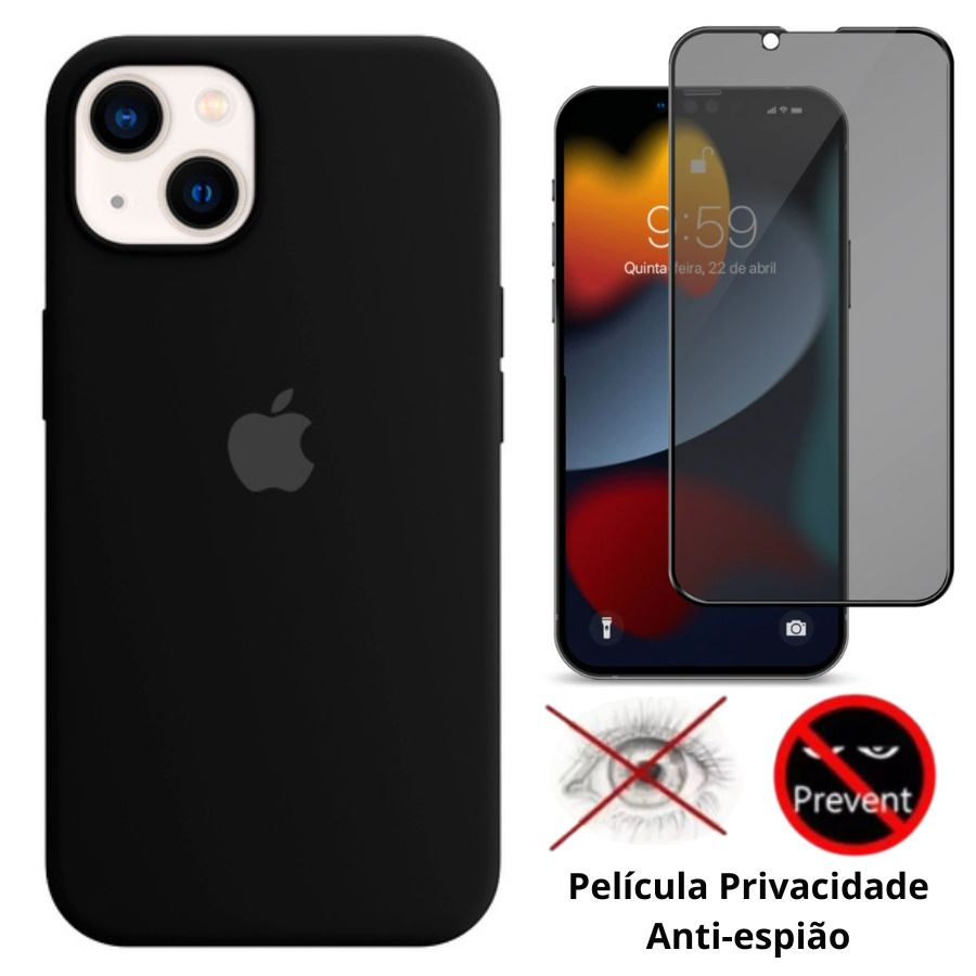 Kit 2em1 Capa + Pelicula Para iPhone 13 Normal – Case Silicone Aveludada + Pelicula 3D 5D Privacidade Kit 2em1 Capa + Pelicula Para iPhone 13 Normal – Case Silicone Aveludada + Pelicula 3D 5D Privacidade