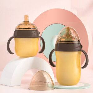 Copo De Silicone Para Bebê Nano Silver-Garrafa De Água Resistente A Germes Com Alça