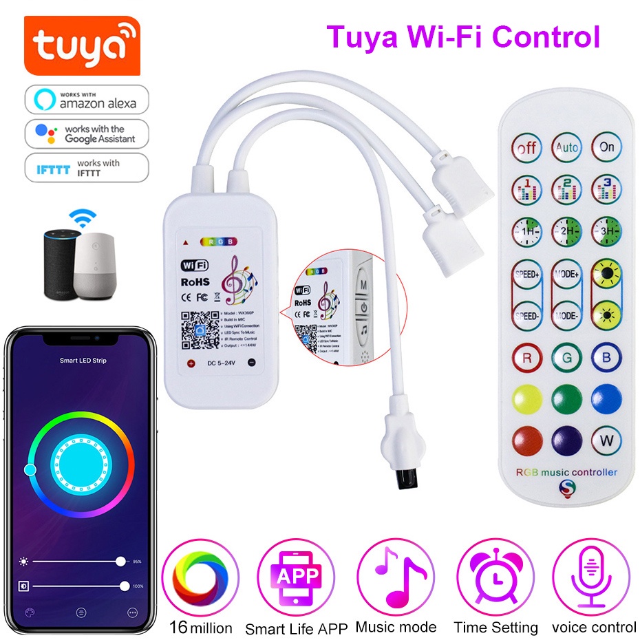 Controlador Led DC5V-24V 4Pin RGB Dimmer 12V Strip Neon Light Controle De Sincronização De Música Tuya WIFI Inteligente/ Controlador Led DC5V-24V 4Pin RGB Dimmer 12V Strip Neon Light Controle De Sincronização De Música Tuya WIFI Inteligente/